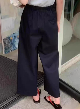 53663欧洲站2025秋时尚高腰显瘦纯色休闲裤女宽松九分直筒阔腿裤