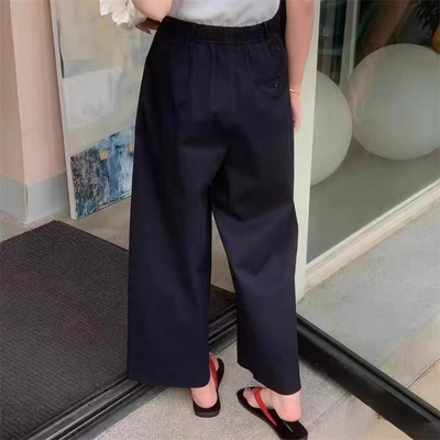 53663欧洲站2025秋时尚高腰显瘦纯色休闲裤女宽松九分直筒阔腿裤