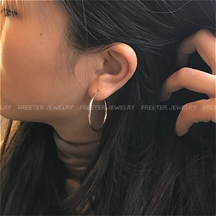 FREETER原版美产 洋气质感大耳环14k注金包金粗耳环 耳圈 情侣款