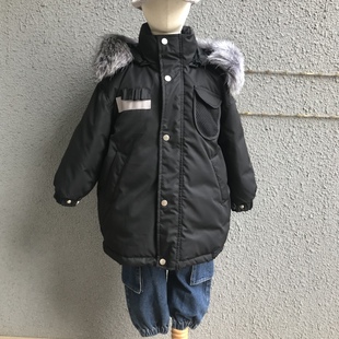 实体精品童装店 儿童可拆卸连帽羽绒服 大狼毛可脱卸