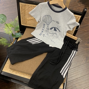 女童夏款 热卖 黑色超薄蕾丝拼接束脚长裤 休闲洋气防蚊亲肤 透气爆款