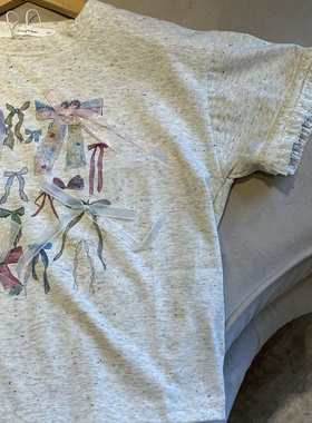 vogue baby beginning实体精品童装店女童夏季蝴蝶结灰色短袖T恤