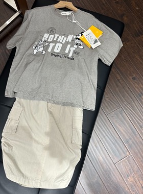 实体精品童装店 中大童女童夏款灰色工装裙 速干面料超薄半裙