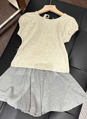 实体精品童装店 灰色洋气百搭领领学院风儿童休闲纯棉针织短裤