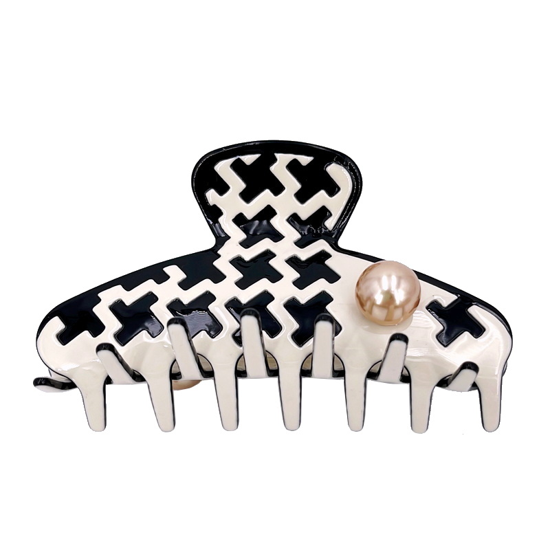高端法式精致千鸟格发抓大鲨鱼夹