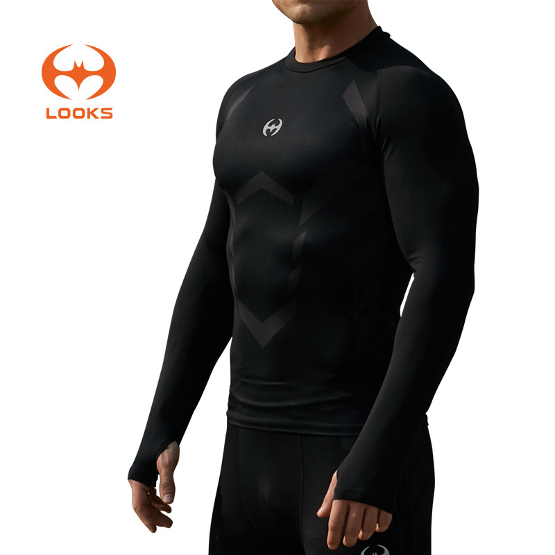 路克士紧身衣男足球比赛长袖t恤