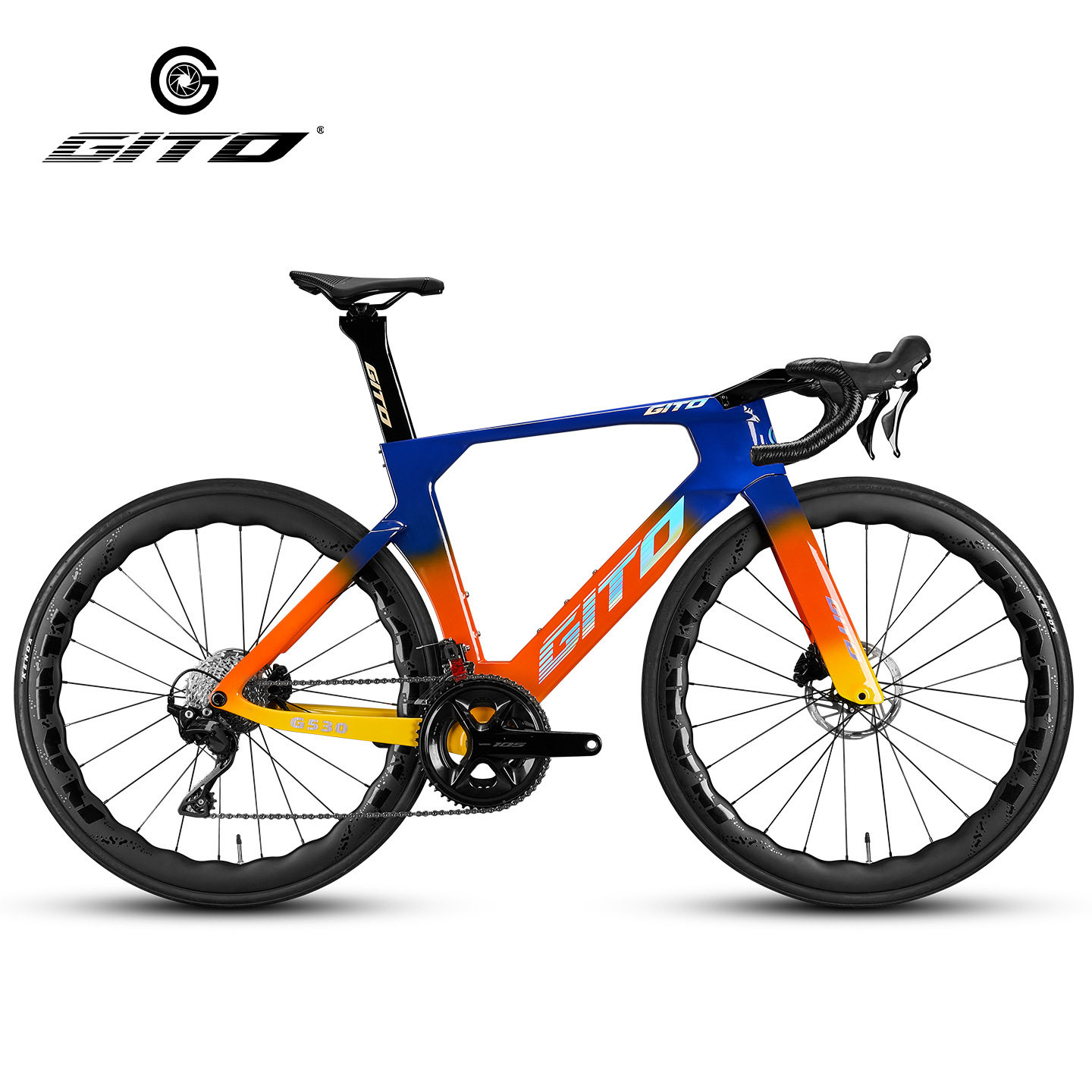 捷拓GITO全碳纤维竞速破风公路车G525/535+波浪碳轮+105油碟大套