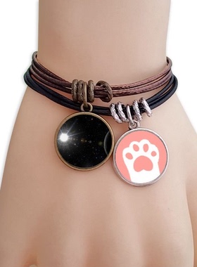 黑色夜晚白色光亮黑棕手链对饰品猫咪礼物礼品