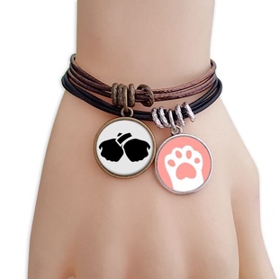 手势拳头剪影纹样黑棕手链对饰品猫咪礼物礼品