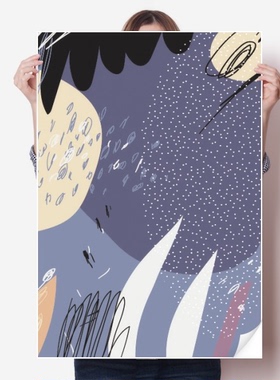 紫色抽象花卉北欧插画海报贴纸80x55cm墙贴纸卧室家居装饰