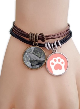 深色石头堆苔藓裂缝壁纸黑棕手链对饰品猫咪礼物礼品