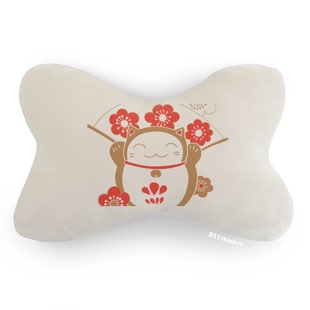 扇子花喜庆招财猫日本文化汽车头枕颈枕座椅枕头