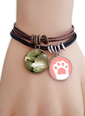 白色玫瑰猫咪礼品手链