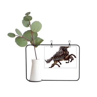 奔跑的马铠甲动物艺术纹理插画图案金属相框陶瓷花瓶装饰