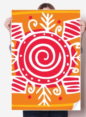 橙色漩涡墨西哥玛雅涂鸦海报贴纸80x55cm墙贴纸卧室家居装饰