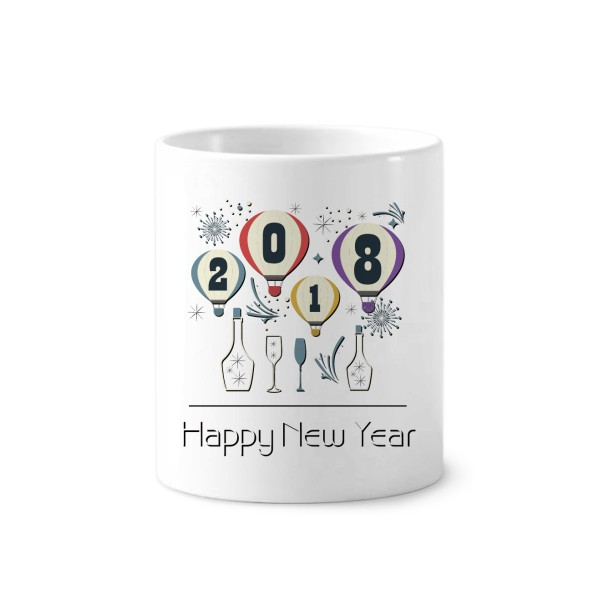 2018气球烟火新年快乐陶瓷刷牙杯子笔筒白色马克杯礼物