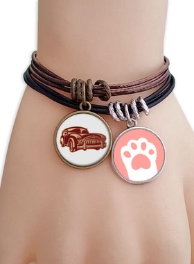 深红色纹样猫咪礼品手链