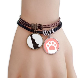 德拉华州美国地图轮廓黑棕手链对饰品猫咪礼物礼品