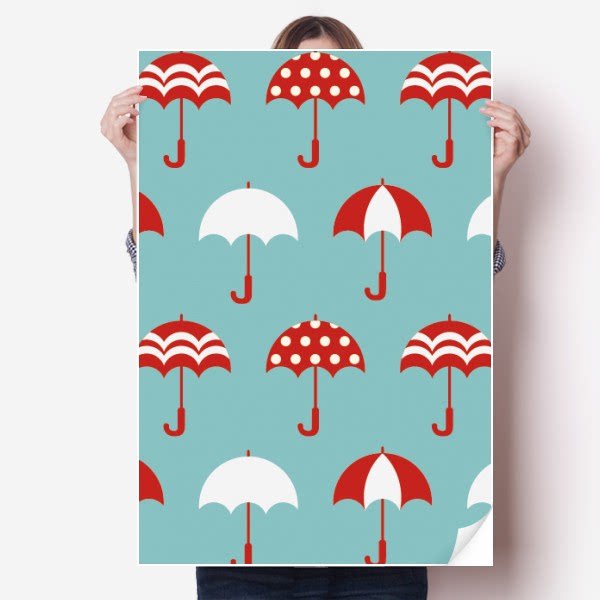 雨伞雨天气云太阳海报贴纸80x55cm墙贴纸卧室家居装饰