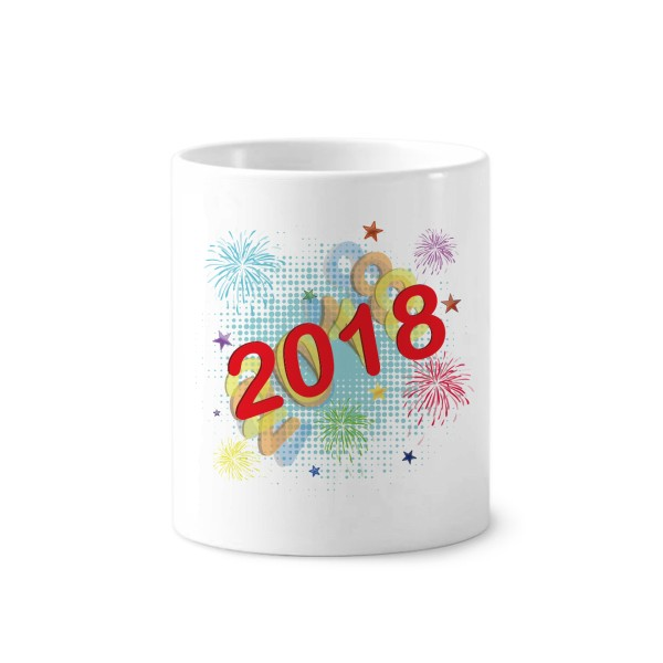2018烟火星星新年快乐陶瓷刷牙杯子笔筒白色马克杯礼物