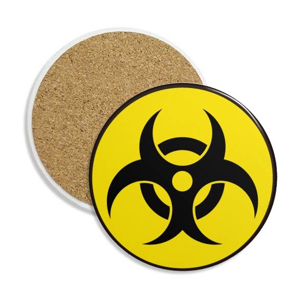 黄色圆形危险有害物质辐射标志圆形杯垫水杯隔热垫2片装礼品礼物