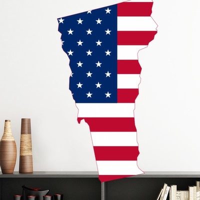 佛蒙特州地图星条旗美国国旗墙贴壁纸房间贴花