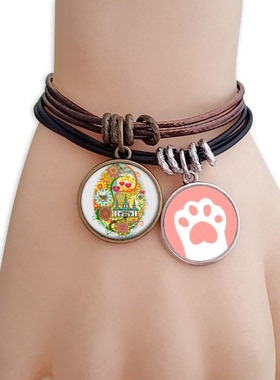 涂鸦街头文化彩色寺庙黑棕手链对饰品猫咪礼物礼品