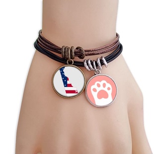 德拉华州美国地图星条旗美国国旗黑棕手链对饰品猫咪礼物礼品