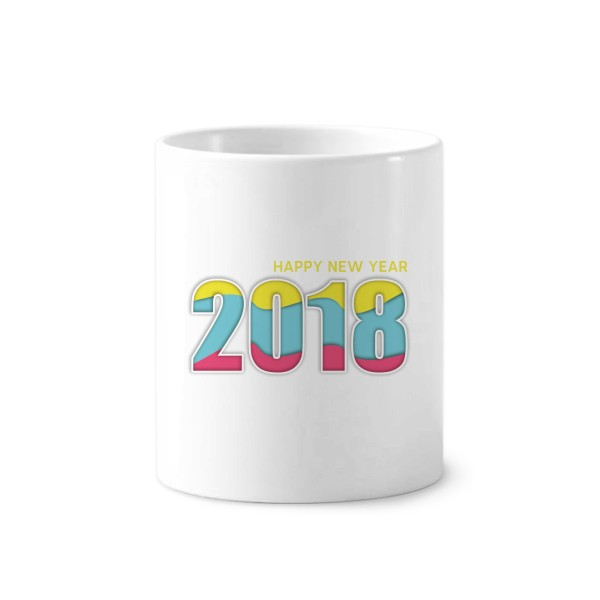 2018彩色数字新年快乐陶瓷刷牙杯子笔筒白色马克杯礼物