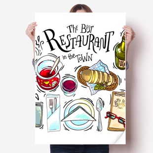 镇上很好的餐厅红酒海报贴纸80x55cm墙贴纸卧室家居装饰
