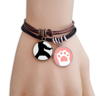 中国武术少林功夫图案黑棕手链对饰品猫咪礼物礼品