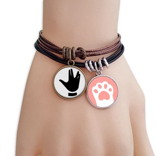 手势纹样黑色剪影黑棕手链对饰品猫咪礼物礼品