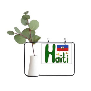 海地国旗红蓝绿图案金属相框陶瓷花瓶装饰