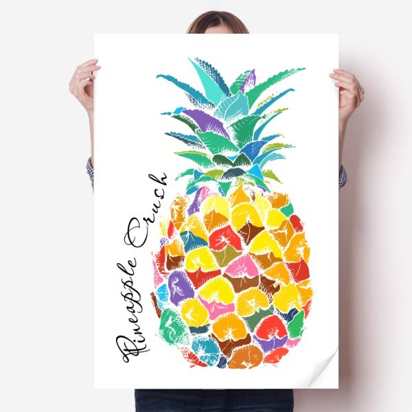 热带可口菠萝水果手绘海报贴纸80x55cm墙贴纸卧室家居装饰