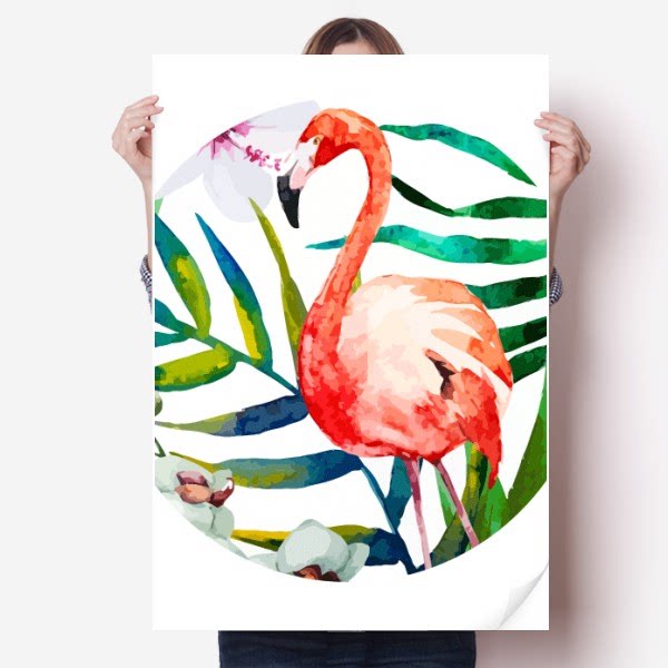 热带植物火烈鸟海报贴纸80x55cm墙贴纸卧室家居装饰