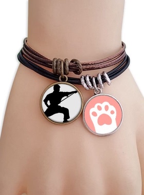 中国少林棍功夫武术黑棕手链对饰品猫咪礼物礼品