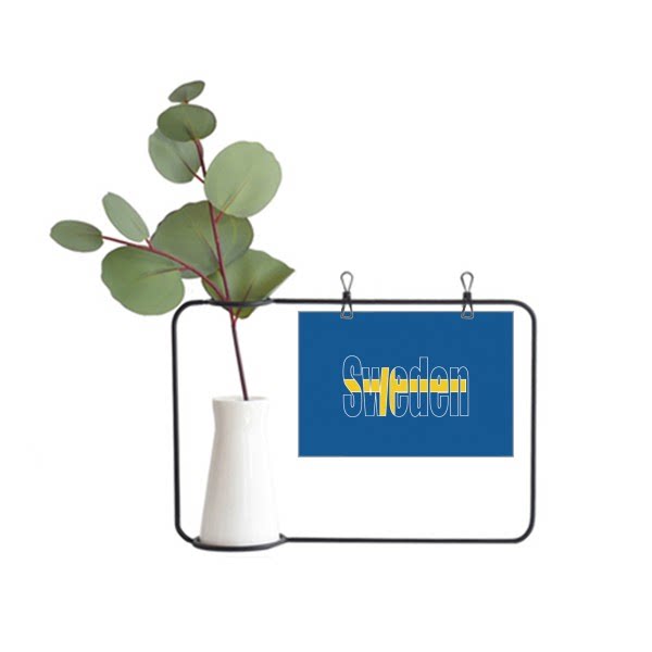 瑞典国旗英文名金属相框陶瓷花瓶装饰