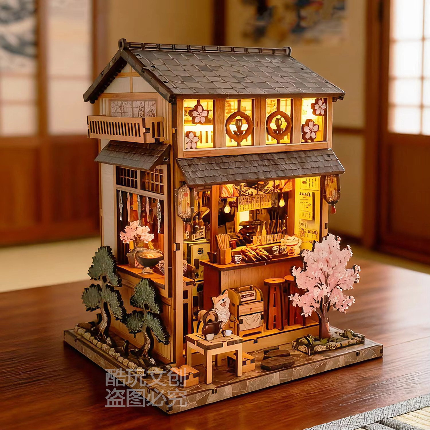 手工木质拼装diy小屋日式木屋拼图和风建筑模型积木玩具生日礼物