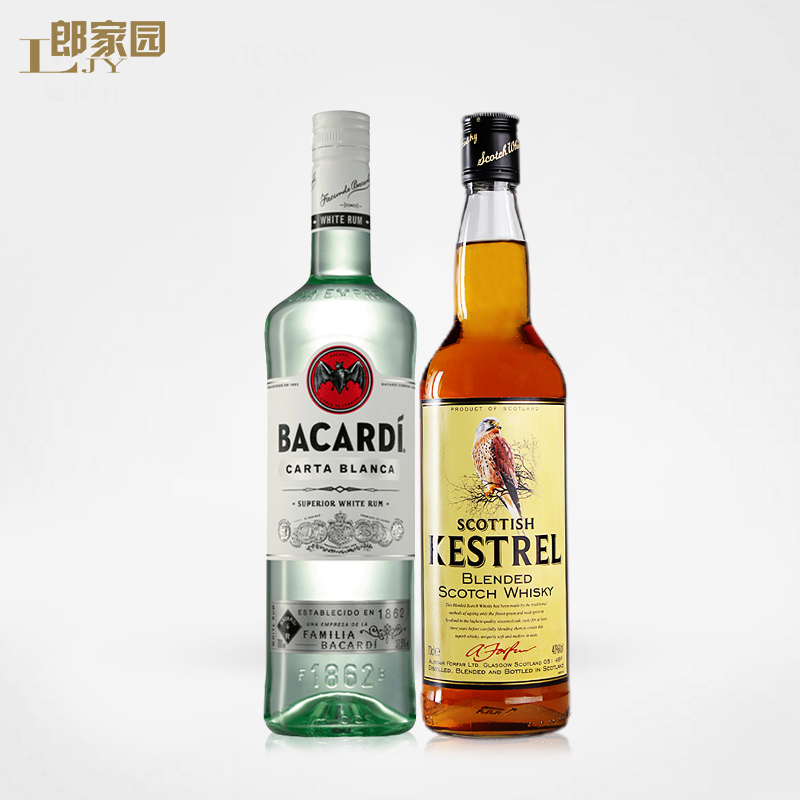 郎家园进口洋酒BACARDI white百加得白朗姆酒+柯香儿威士忌