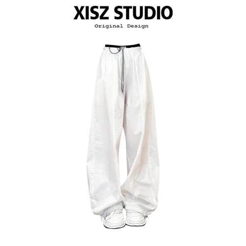 美式潮流白色阔腿休闲卫裤女2025夏季新款百搭速干宽松bf风裤子