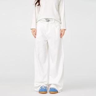 BZXO白色阔腿牛仔裤女春季2025年新款高腰宽松垂坠感直筒拖地裤子