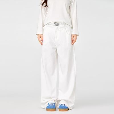 BZXO白色阔腿牛仔裤女春季2025年新款高腰宽松垂坠感直筒拖地裤子