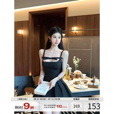 灰尘邓邓 法式吊带连衣裙女2025夏季小资性感a字裙收腰抹胸裙子