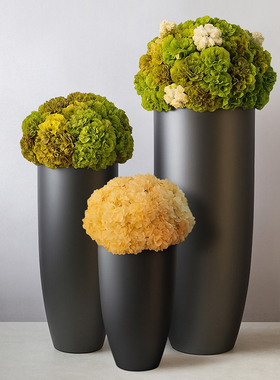 玻璃钢银灰色落地大花瓶简约现代架空层酒店装饰品插绣球花艺花器