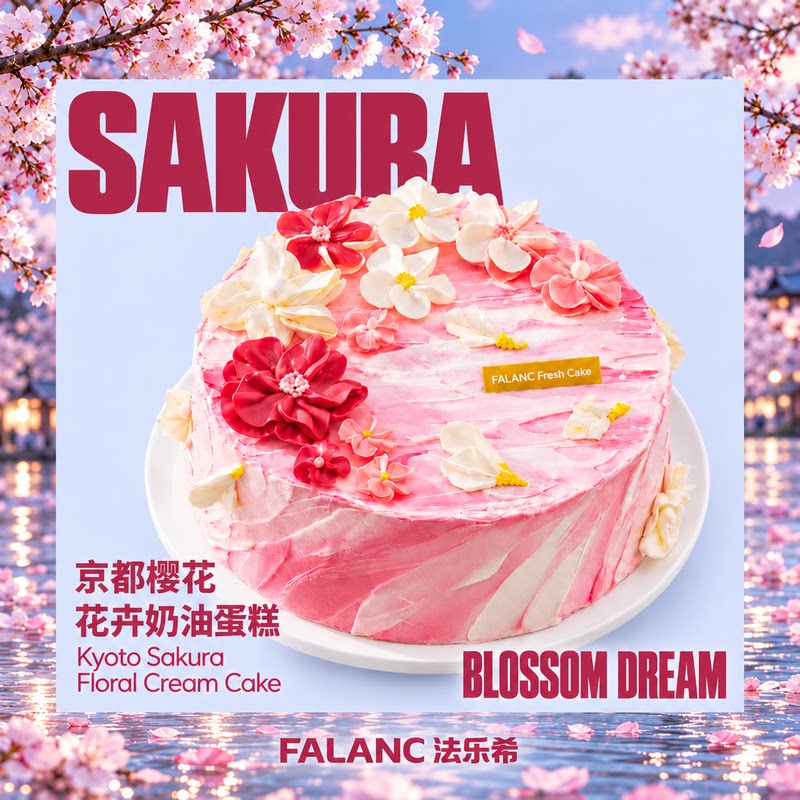 法乐希京都樱花奶油定制生日蛋糕北京上海广州深圳南京同城配送
