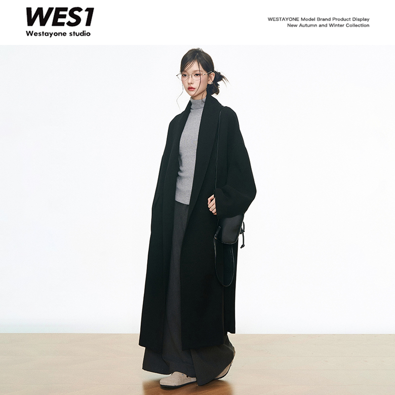 WESTAYONE黑色大衣女外套