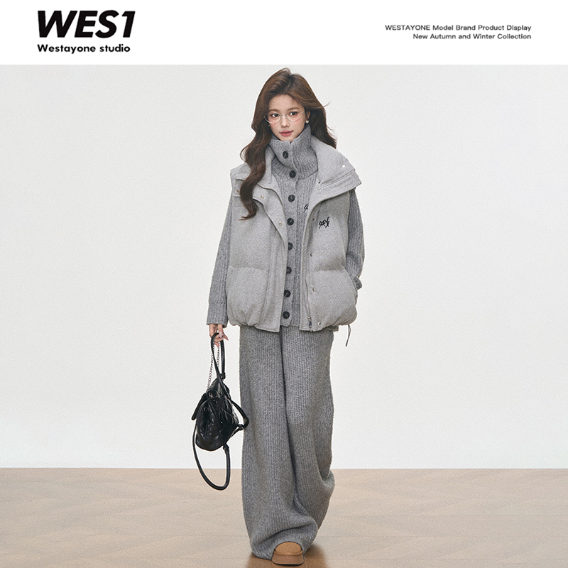 【柒柒Moon直播间】WESTAYONE马甲背心棉服套装女新款+针织套装