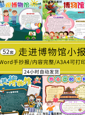 参观自然博物馆手抄报模板小学生走进博物馆社会实践简报Word小报
