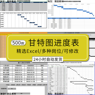 工程项目施工进度表Excel模板工作计划管理时间表甘特图日程表格