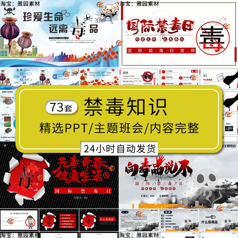 禁毒知识ppt模板国际禁毒日青少年珍爱生命宣传教育班会讲座课件